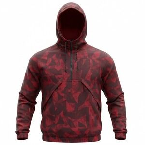 Reebok Mens Red Geometric Camo Quarter Zip Hooded Pullover REM243HD02 Size L